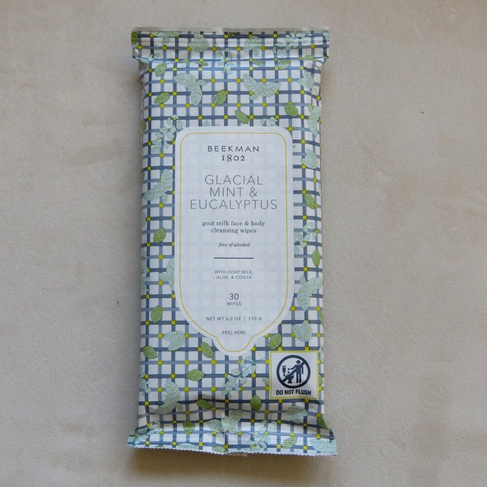 NEW Beekman 1802 Glacial Mint & Eucalyptus Goat Milk Face/Body Cleansing Wipes